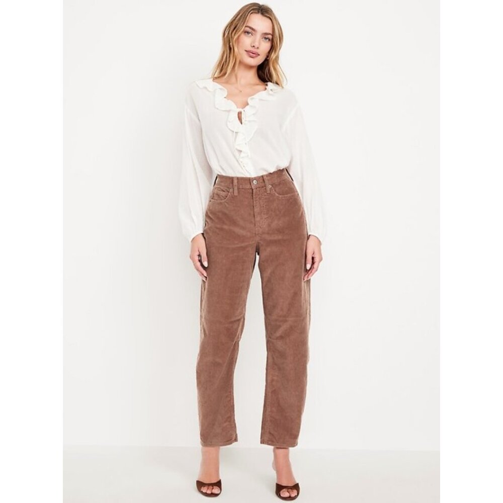 Old Navy High-Waisted Barrel Ankle Mauve Brown Corduroy Pants | Size 12